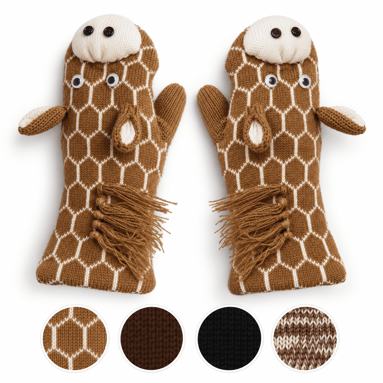 Fausthandschuhe Eule Giraffe Bär Tiere Fäustel Fleece Strick