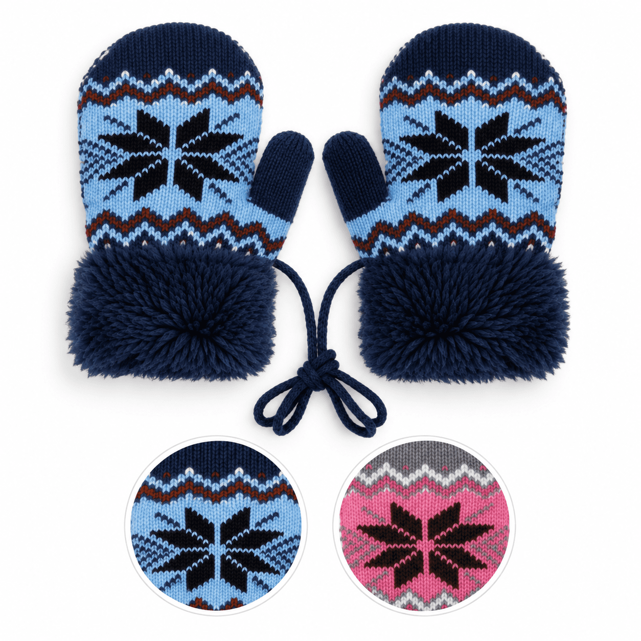 Strickfäustel Fausthandschuhe Band Kinderhandschuhe Kordel Schneeflocke