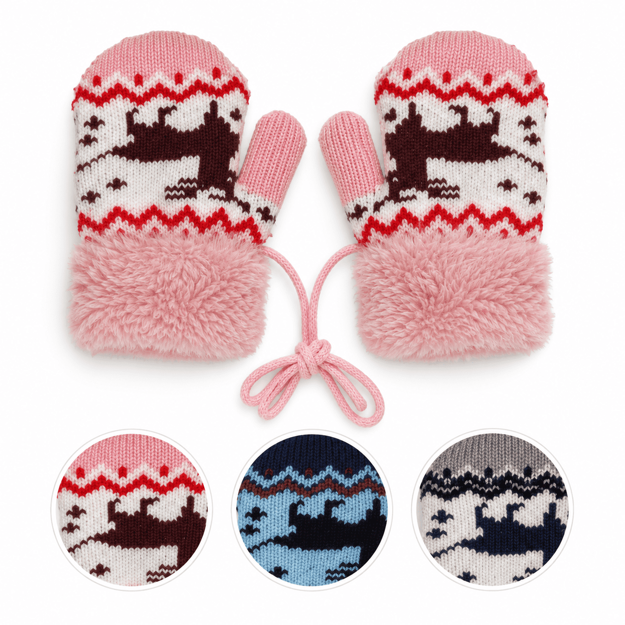Strickfäustel Fausthandschuhe Band Kinderhandschuhe Kordel Rentier
