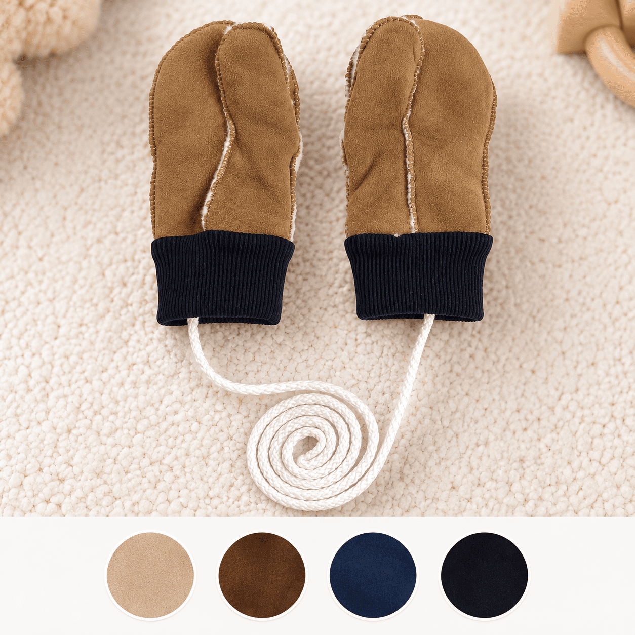 Kinder Fausthandschuh Leder Band Schaf Lammfell Strick