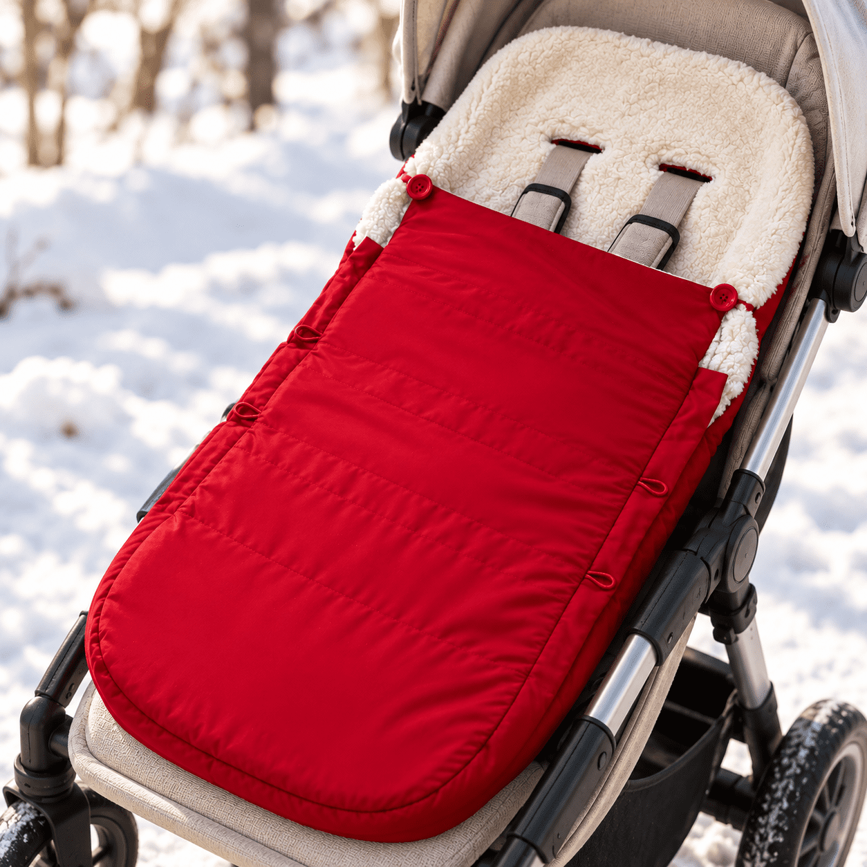 Kinderwagen Fußsack aus Schaffell mit Baumwollüberzug