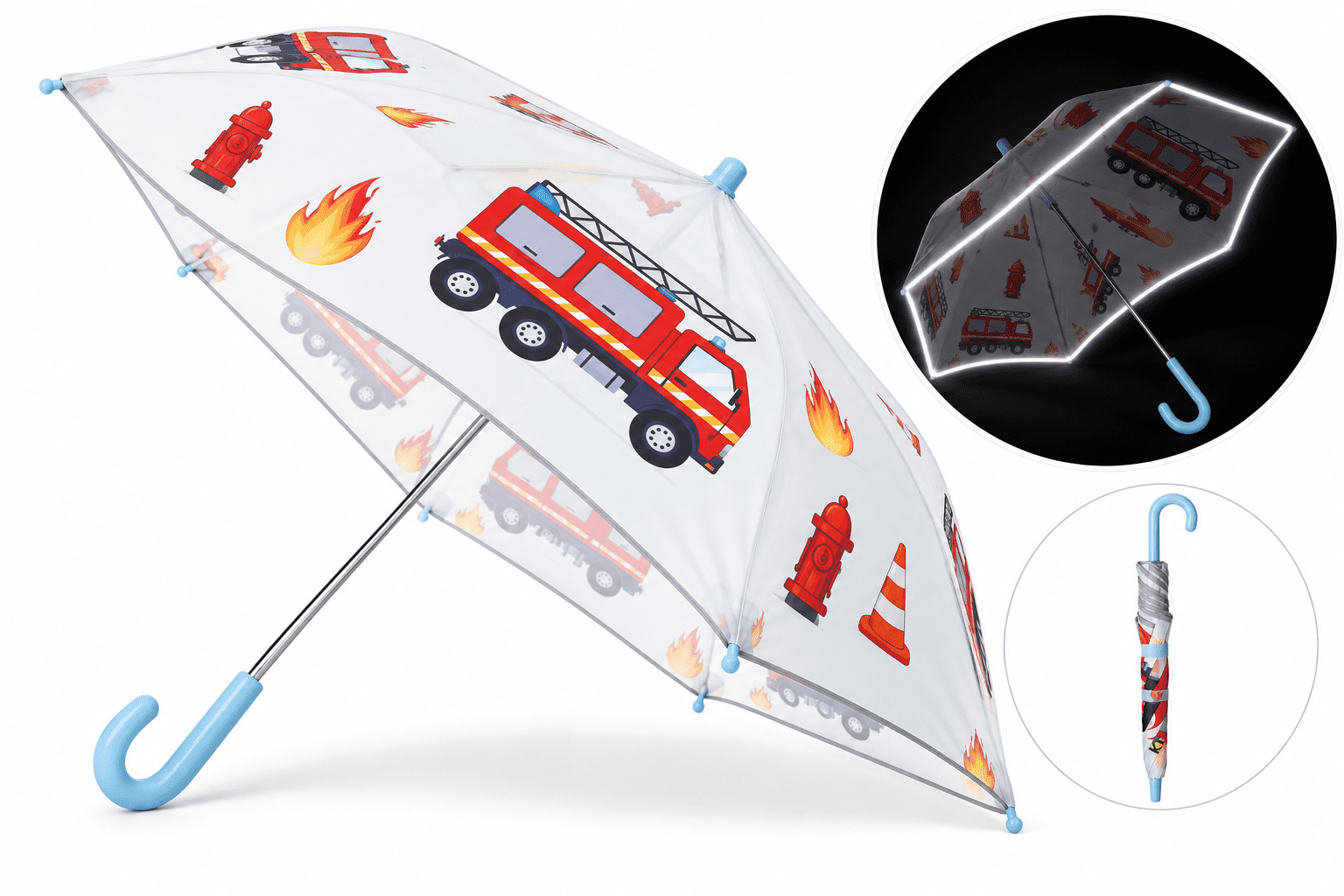 Kinder Regenschirm reflektierend Sicherheitsschirm Feuerwehr Tatü Tata Auto
