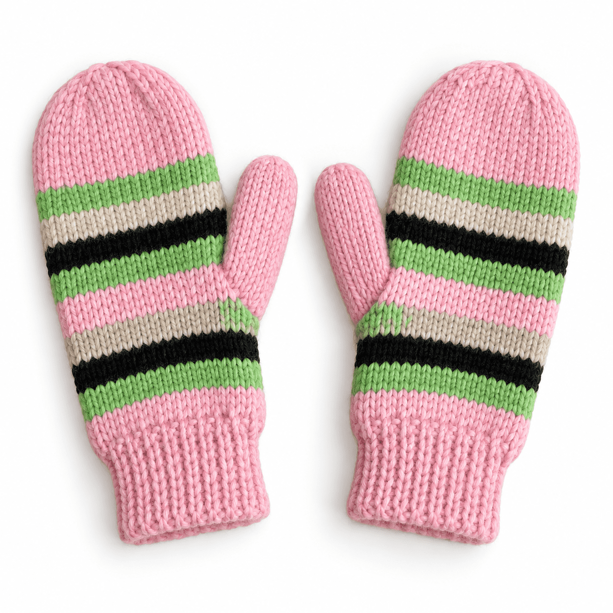 Strick Fausthandschuh Rosa gestreift unisex Jungendlich one size