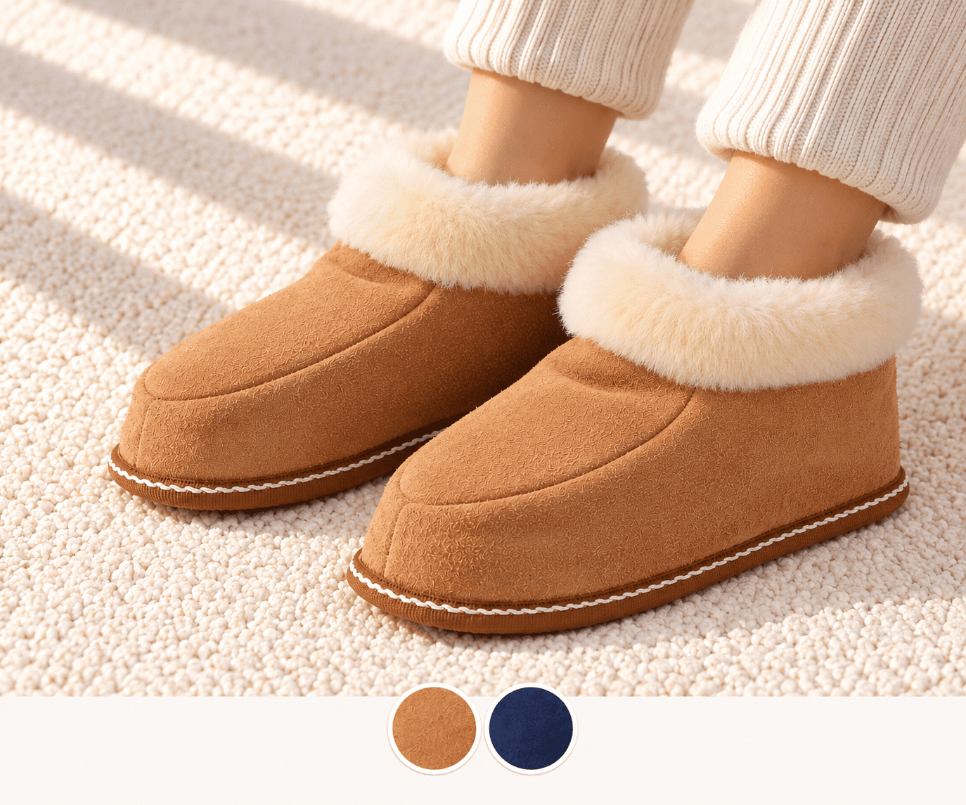 Hüttenhausschuh Lammfell Schaffell Leder Warm Fellkranz