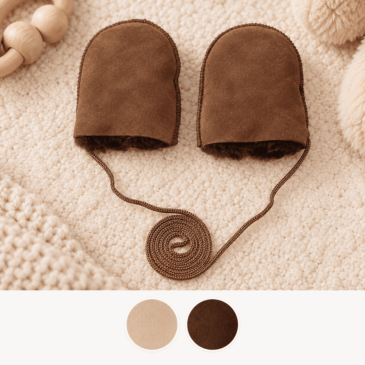 Baby Fausthandschuhe Schaf Lammfell Kordel Fäustlinge