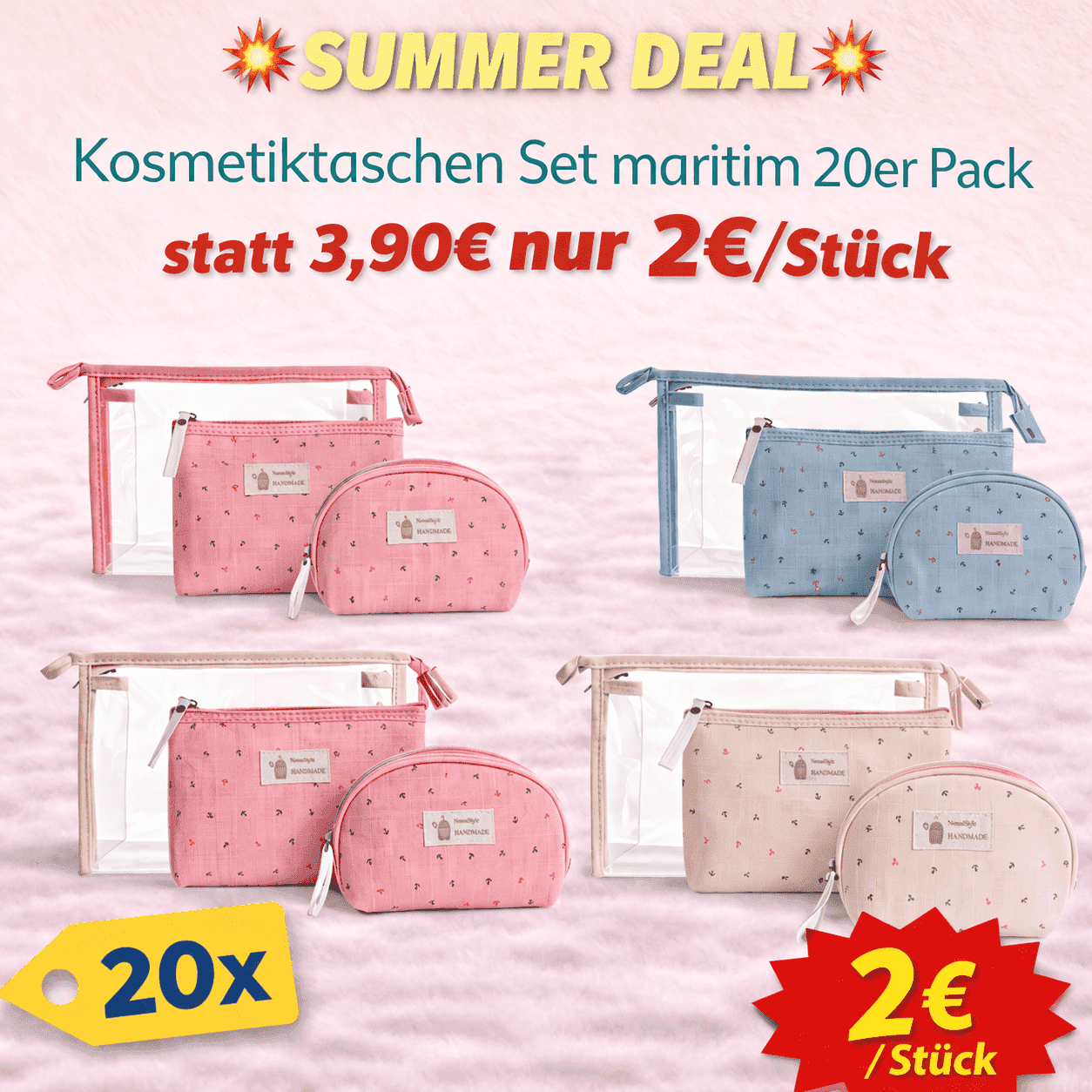 💥SUMMER DEAL: Kosmetiktaschen Set maritim 20er Pack – nur 2€ / Stück