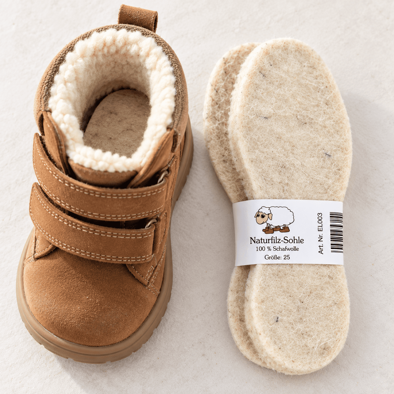 Kinder Einlegesohle Natur 4mm Wolle Filz Schuhe