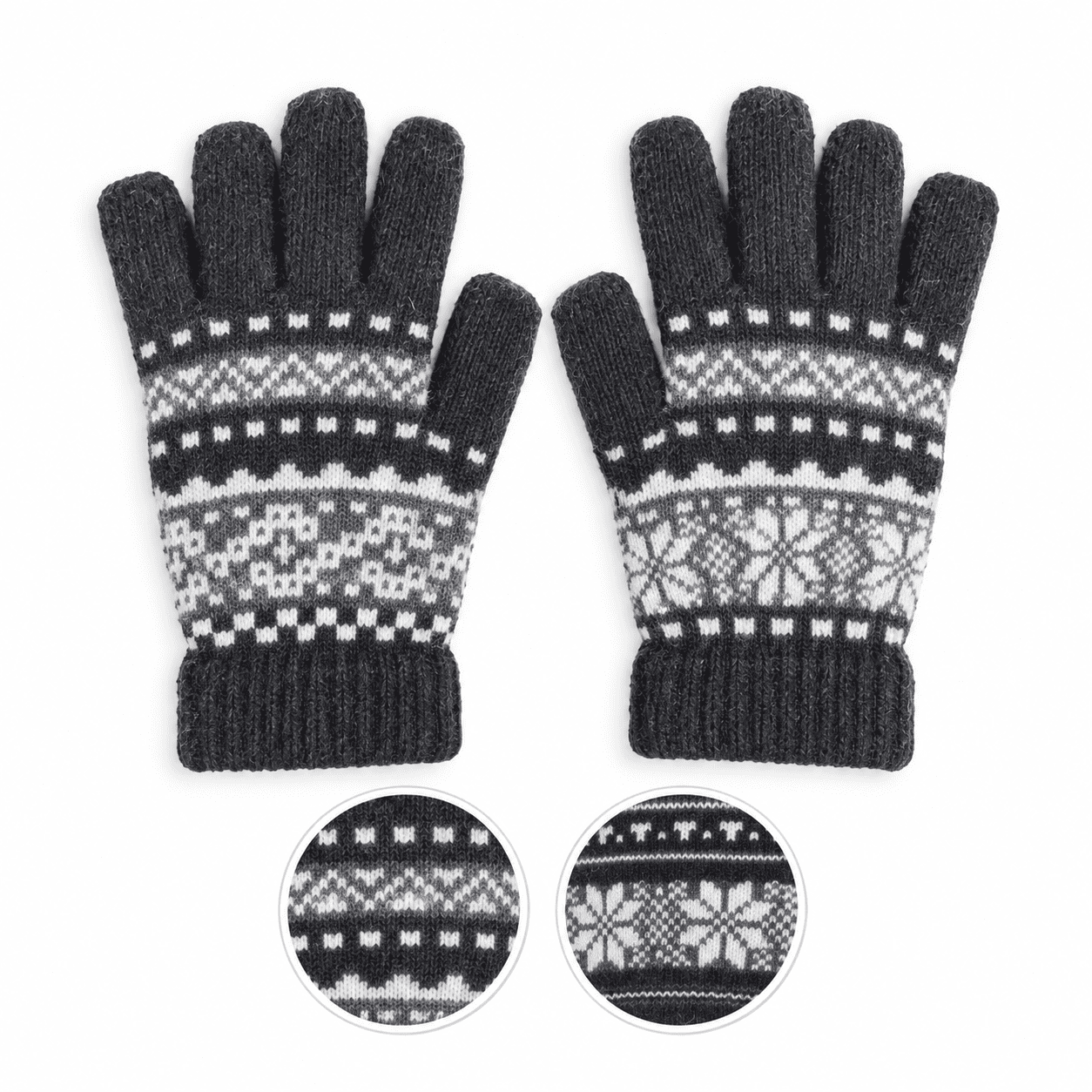 Handschuhe Norweger Muster Finger Strickmuster Angorawolle Schwarz